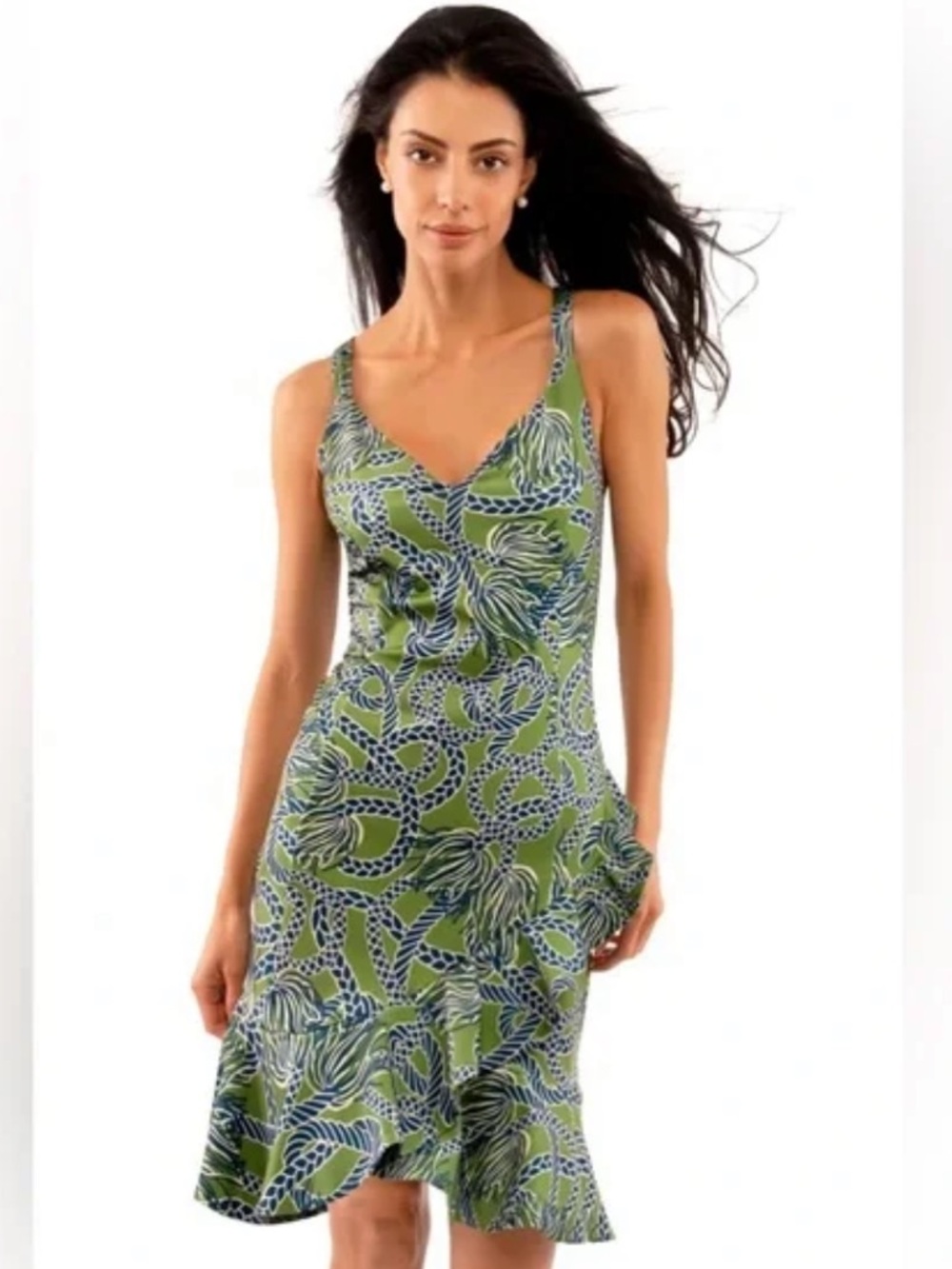 Gretchen Scott Svelt Tassel Time Stretchy Olive/Blue Dress size m